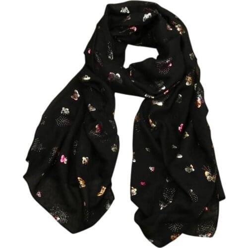 Women New Foil Gold Butterfly Scarf Long Wrap Summer Thin Ladies Scarves And Stoles Luxury Brand Shawl
