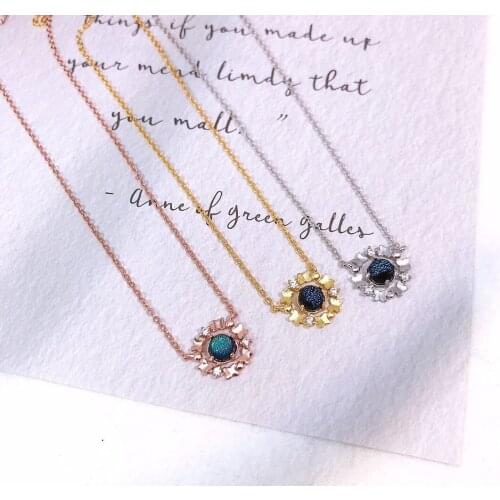 Original 925 Sterling Silver Lady Pendant Necklace Blue Crystal Zircon Luxury Cross Chain Charm Butterfly Artistic Sun Flower