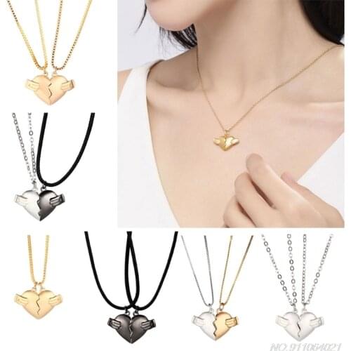 A Pairs Two Souls One Heart Necklace Couple Neck Chain Lightweight Simple Pendant for Men Women Valentines Gifts M21 Wholesales