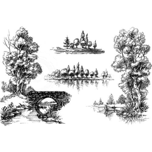 AZSG Riverside Scenery Reflection Clear Stamps Rubber Silicone Seal for DIY Scrapbooking Card Making Album Decoroation Crafts