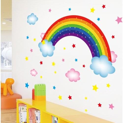 Rainbow Wall Stickers for Kids Rooms Nursery Wall Decoration DIY Clouds Decals Poster Children Bedroom Home Mural