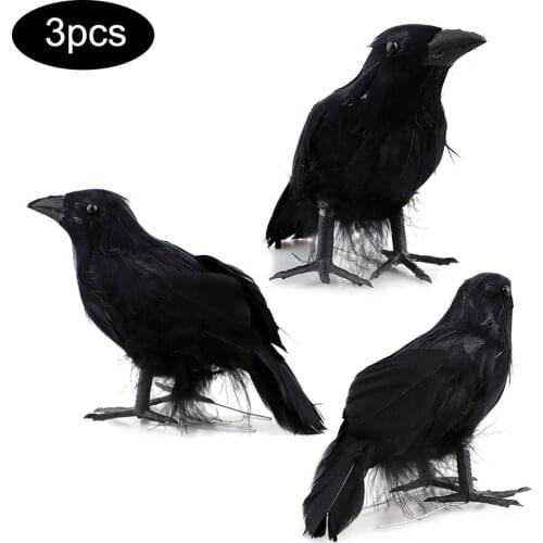 3pcs/set Realistic Black Feathered Raven Halloween Decor Scary Prop Outdoor Scarecrow Garden Yard Pest Deterrent Decoy