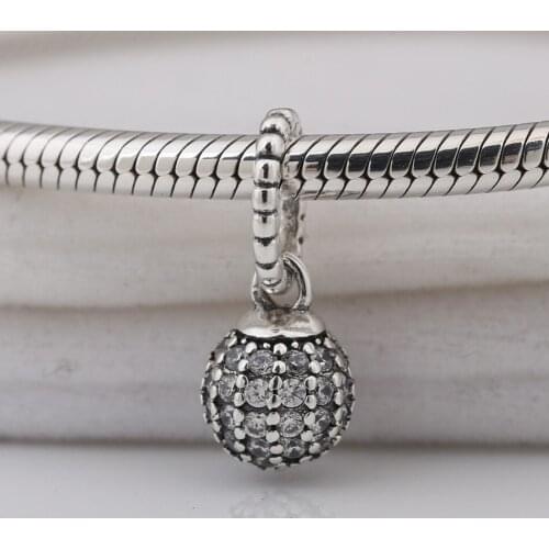 S925 Silver Pendant Bead for Women Bracelets & Bangles Pave Ball Dangle Charm DIY Jewelry Girl Gift