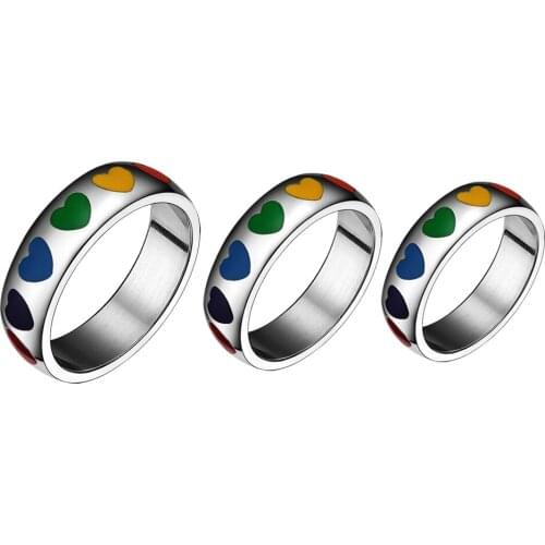 Chic Luxuary Glitter Rainbow Resin Heart Ring For Gay Lesbian Women Men Wedding