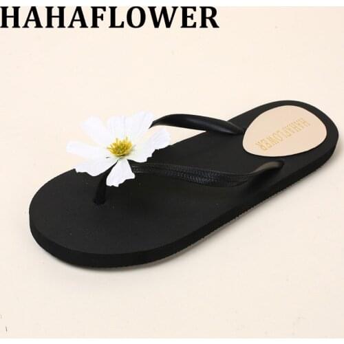 HAHAFLOWER Bohemia Flowers Woman Beach Flip Flops Summer Style Slides Slip- Resistant Slippers flat Shoes Woman