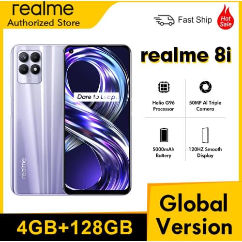 Global Version realme 8i 6.6” 120Hz FHD+ MobilePhone 4/6GB 64/128GB Helio G96 Processor 5000mAh Battery 18W Quick Charge 50MP