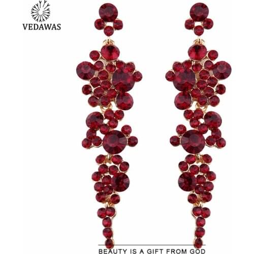 Vedawas Vintage Luxury Flower Drop Earrings for Women Bohemian Rhinestone Hanging Pendant Earrings Jewelry Wedding Party Bijoux
