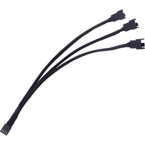 High Quality 4 Pin PWM Fan Cable 1 To 3 Ways 1PC Splitter Black Sleeved 27cm Length Extension Cable Connector