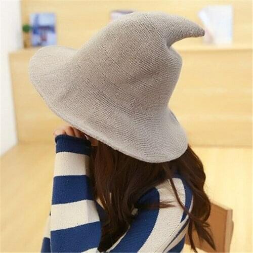 Women Girls Halloween Witch Hats Wool Blend Party Witch Hats Festival Knitting Female Fashion Witch Caps