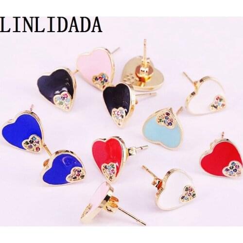 12Pairs Colorful Enamel Heart Studs Golden Jewelry Earring Top Quality For Women Girl