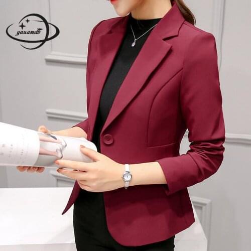 Yauamdb Women Blazer 2018 Spring Autumn Size S-2xl Female Blazer Solid Pocket Single Button Pockets Ladies Slim Jacket Coat Ly47