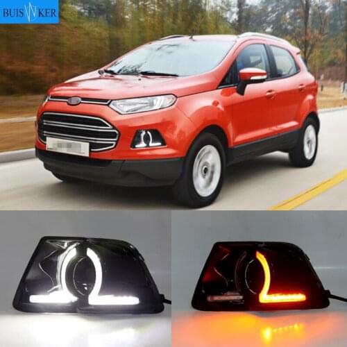 1 set LED DRL Daytime Running Lights Daylight yellow turn Fog Head white Lamp For Ford Ecosport 2013 2014 2015 2016