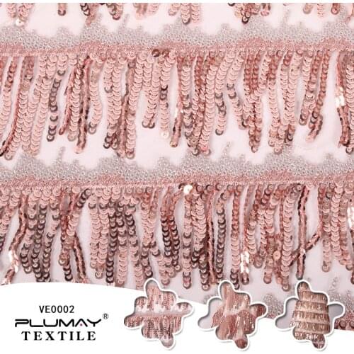 100% polyester embroidery sequin tassel twill mesh fabric for dress