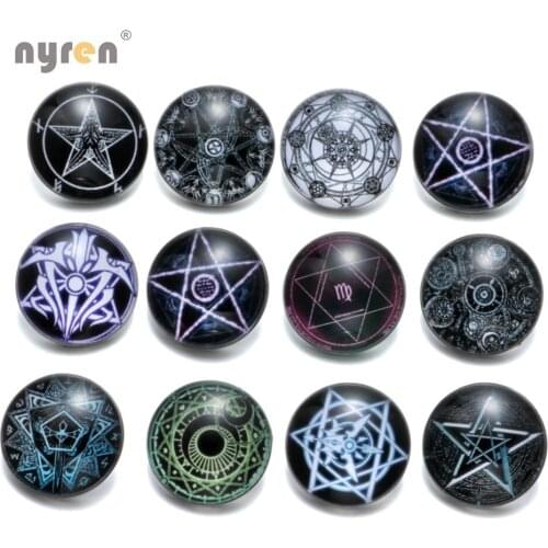 12pcs/lot Fashion Magicians Circle Hexagram Pattern 18mm Glass Snap Button Fit Bracelet Snaps Jewelry KZ0368