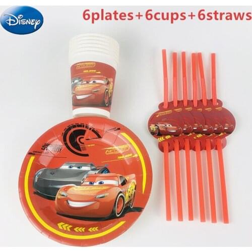 18Pcs Cartoon Disney Cars Theme Family Party Child Boys Birthday Party Decoration Cups Plates Straws for 6 People Use Supplies