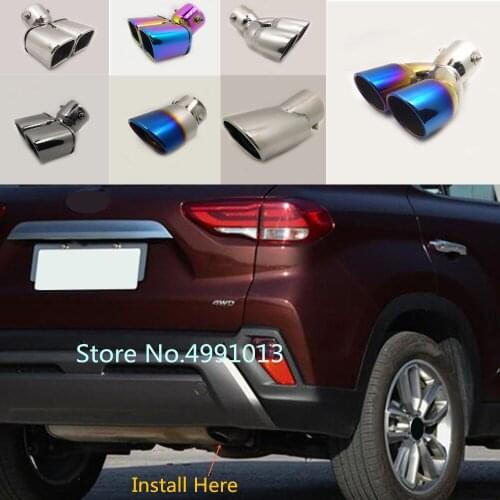 Car styling rear back cover Stainless steel muffler end pipe outlet dedicate exhaust tip tail 1pcs For Hyundai IX35 2018 2019