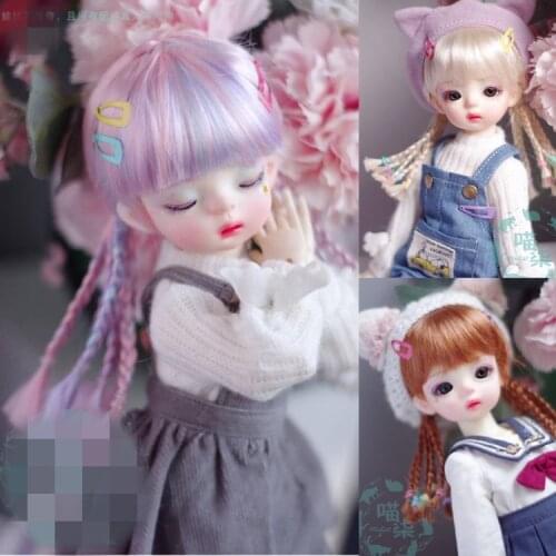 BJD doll wig is suitable for 1/3 1/4 1/6 size fake mohair wig with colorful braids and long hair doll accessories