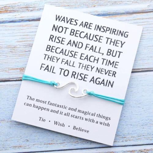 Fashion Beach Wave Adjustable Bracelet Sea Surf Jewelry Ocean Wave Charms Bracelet for Women Men Friendship Gift with Card