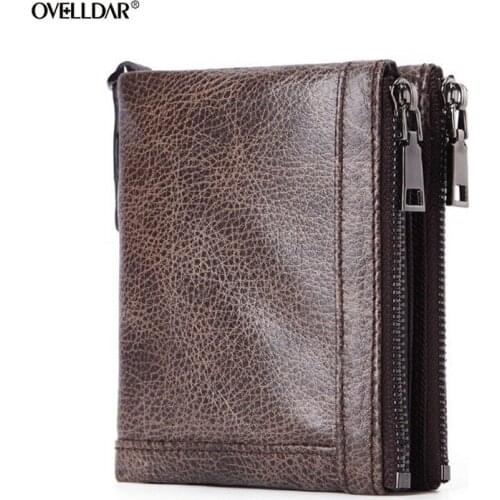 Business Mens Leather Wallets Retro Style Cowhide Coin Purse Card Bag Document Bag RFID Anti-theft Wallet