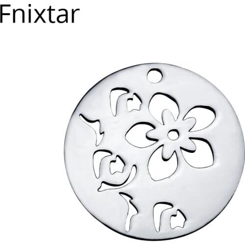 Fnixtar 20mm Polished Jewelry 316L Stainless Steel Flower Round Metal Charms Pendant DIY Jewelry Accessories Best Gift 20pcs/lot