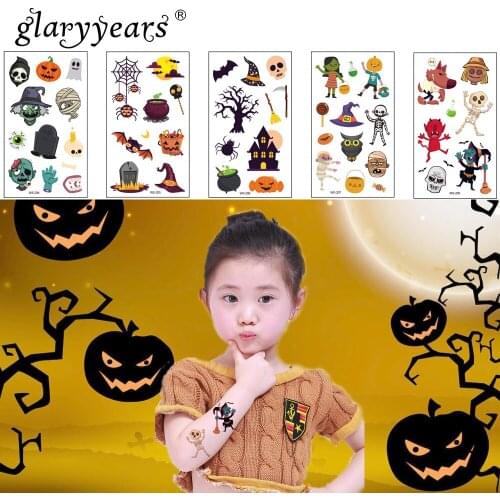 Glaryyears 1 Sheet Halloween Temporary Tattoo Sticker Hot Fake Pumpkin Makeup Flash Waterproof Fashion Small Body Art For Kids