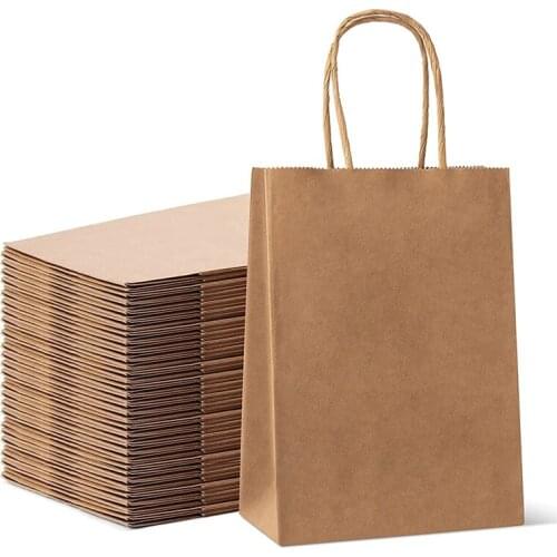 Hot XD-25Pcs Paper Party Bags Gift and Sweet Bags Thicken 130Gsm with Twist Handles Kraft Bags 27X21X11cm Brown