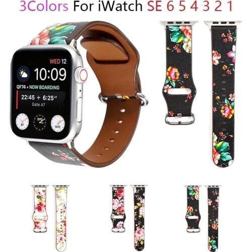 Flowers Leather Strap For Apple Watch 6 Band iWatch Series SE 5 4 3 38mm 42mm Womens Belt Bracelet Apple Watch Bands 44mm 40mm