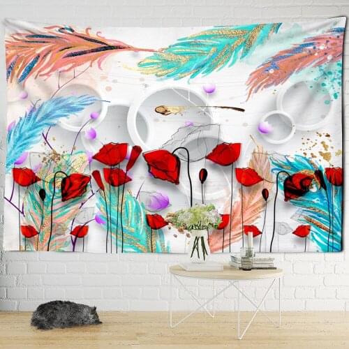 Colorful Bright Flowers Feather Tapestry 2020Modern Art Style Decor Psychedelic Boho Home Decor Wall Hanging Yoga Mat Shawl