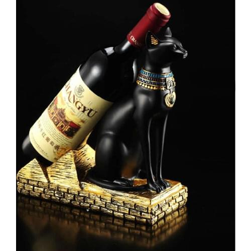 Creative Egyptian god cat modeling wine rack Black cat personalized wine storage Beautifully decorated home