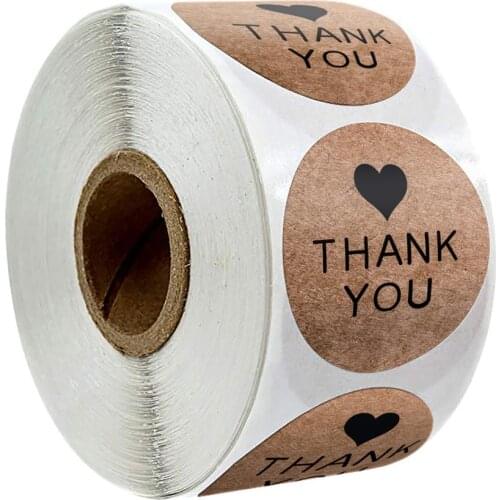 500 PCS Round Kraft Paper Thank You Stickers Seal Labels Stickers Scrapbooking Cute Sticker for Package Stationery Sticker
