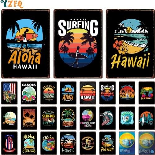 Summer in Hawaii USA Poster Tin Sign Vintage Metal Plaque Retro Bar Pub Restaurant Room Wall Decoration Plates DU-11476A