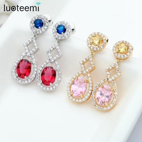 LUOTEEMI Fashion Elegant Multi Cubic Zirconia Dangle Earrings for Women Jewelry