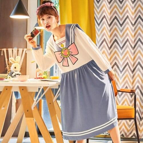Cute Sleepwear For Women Anime Sailor Nightgowns Dressing Gown Nightdress Cotton Autumn Sleepdress Plus Size Pijamas Pyjama moon