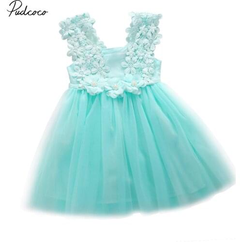 Fashion Pretty Baby Girl Sleeveless Flower dress Princess Lace+Tulle Backless Gown Party Dresses 2-7Y