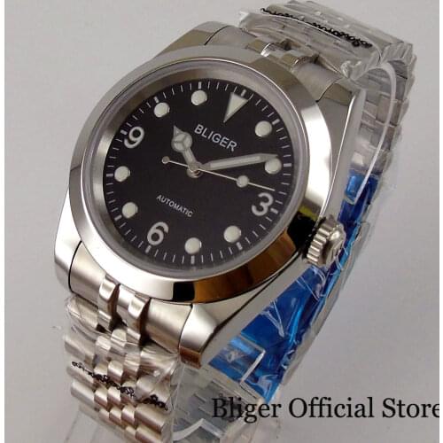 BLIGER Brand Business Men Watch Self Winding 21 Jewels MIYOTA 8215 Movement Jubilee Bracelet Luminous Dial Screw Crown