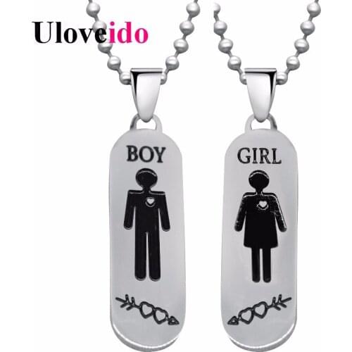 Almei Stainless Steel Necklaces & Pendants Paired Necklace for Boy and Girl Pendant Valentines Day Gift Jewelry 20% Off STN459