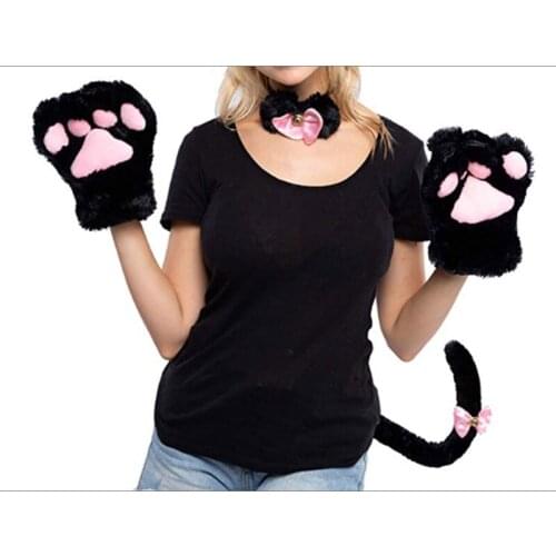 Women Kids Winter Warm Full Finger Gloves Cute Cartoon Cat Paw Thicken Fuzzy Plush Mittens Anime Lolita Cosplay Costume