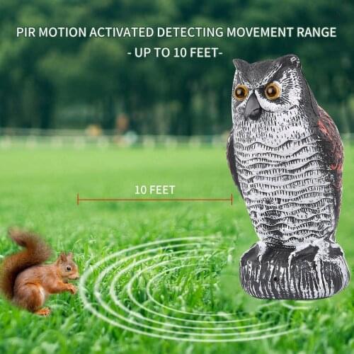 Scarecrow Owl Decoy Statue Bird Repellent Garden Protector with Flashing Eyes Frightening Sounds