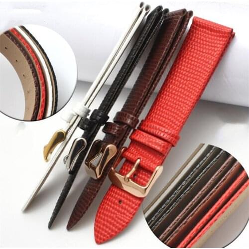 Red Brown White Thin Lizard Grain Cow Leather Watchband 12 14 16 18 20mm Fashion Soft Calfskin Strap For Ck Rossini Vacheron-Con