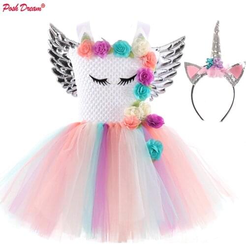 POSH DREAM Unicorn Dress Christmas Kids Dresses For Girls Costume Girls Princess Dress Children Birthday Party Dress