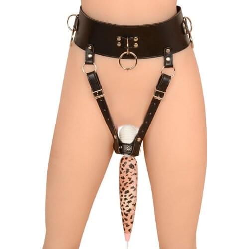 SM Bondage Leather Vibrator Panties Female Masturbator Harness Strap On Magic Wand Holder Chastity Orgasm Belt Sex Toys for Wome