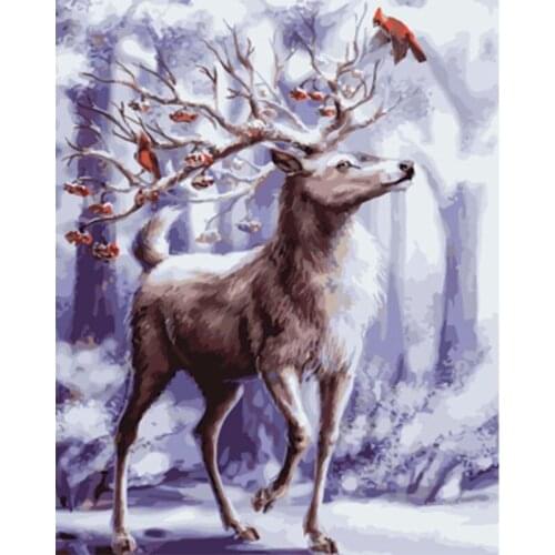 Snow Deer Painting By Numbers Coloring On Canvas For Adult Paint Diy With Frame Animal Drawing Picture By Number Home Decor Art