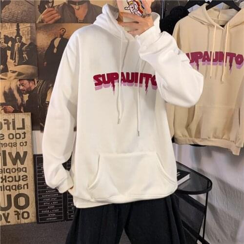 Autumn Winter Thicken Hooded Sweatshirts Men Loose Plus Velvet All-match Casual Bottoming Tops Printed Letter Male Clothes