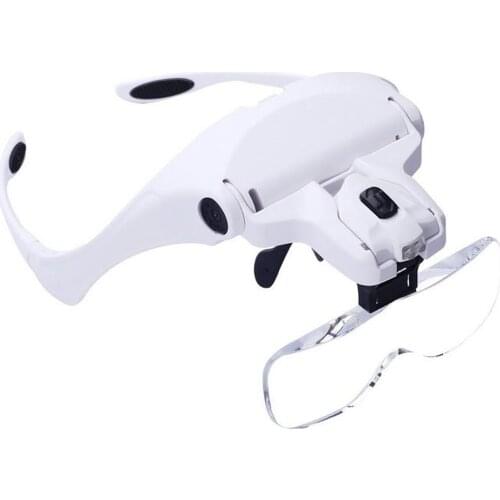 Headband Magnifier Lighted Glass Optivisor with 5 Lens for Hobby Repair Reading