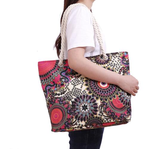 Womens Canvas Handbag Creative Printed Korean Style Shoulder Bag Sports Leisure Canvas Bags Large-capacity Shopping Female Bag