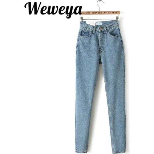 Weweya Woman High Waist Jeans Denim Pants Vintage Slim Pencil Pants Mom Jeans Boyfriend Jeans For Women Trousers Female
