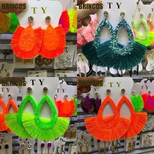 Tassel earrings for women 2019 Neon green boho gold korean indian jewelry statement drop handmade oversize bohemia aliexpress