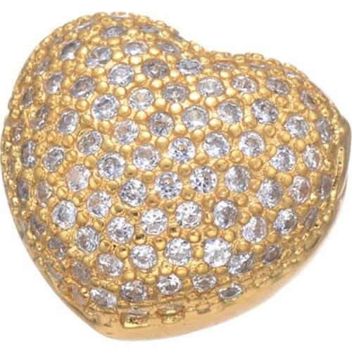 1pcs Gold Color CZ Crystal Heart Bead Gift Loose Bead Fit DIY Women Bracelet Necklace Pendant Original Jewelry Accessories