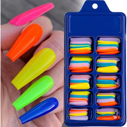 100Pcs Candy Color False Nail Full Cover Press on Long Ballerina Acrylic Matte Nail Art Tips White Pink Red Fake Nails Manicure