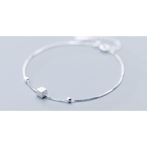 2019 Hot Sale Simple 925 Sterling Silver Bracelet For Women Statement Korean Square Charm Bracelets Fine Jewelry Drop-shipping